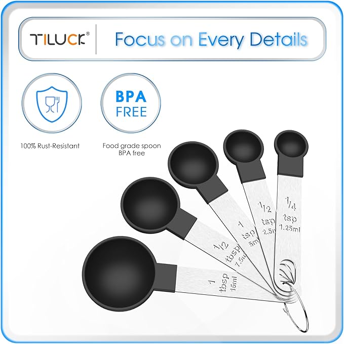 TILUCK Measuring Cups & Spoons Set, Stackable Cups and Spoons, Nesting Measure Cups with Stainless Steel Handle, Kitchen Gadgets for Cooking & Baking (Black) - Image 5