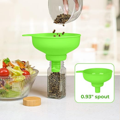 Wide Mouth Kitchen Funnel, Food Grade Plastic Cooking Canning Funnel with 4 Sizes Spouts for Filling Wide and Regular Mason Jars, Spray Dropper Oil Bottle Jug Spices Shampoo Sauce