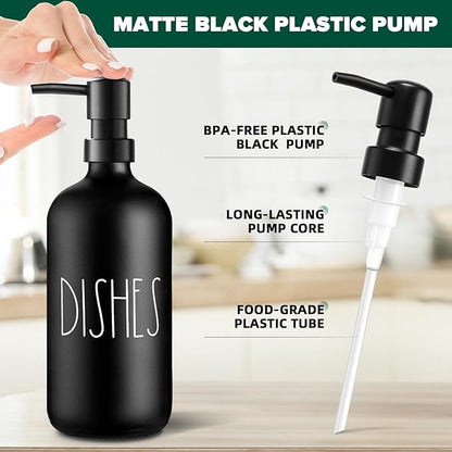 VIMERPA Dish Soap Dispenser, Matte Black Soap Dispenser for Kitchen, Glass Dishes Soap Dispenser with Plastic Pump, 17 Fl Oz Refillable Liquid Soap Bottle Container, Farmhouse Kitchen Decor - Image 3
