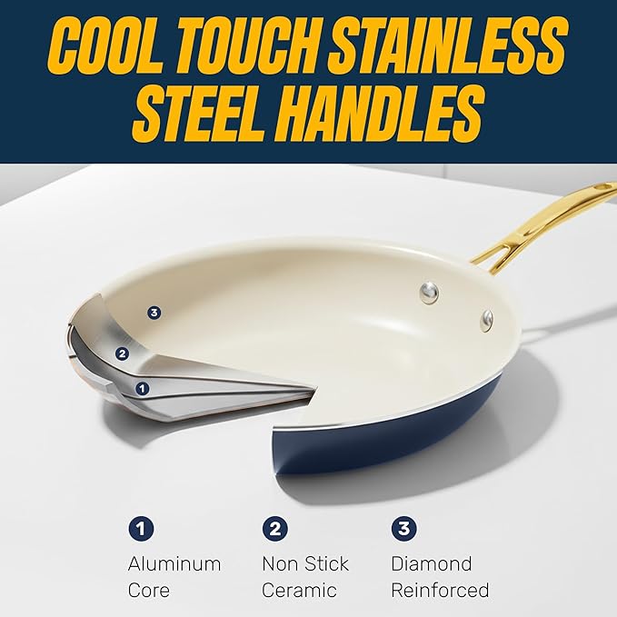 Gotham Steel 12 Pc Ceramic Cookware Set Nonstick, Ceramic Pots and Pans Set Non Stick with Steamer for Cooking, Non Toxic PFOA PFOS Free, Premium Stay Cool Handles, Oven & Dishwasher Safe - Image 6