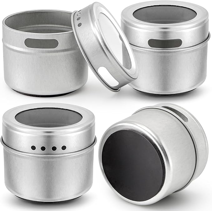Bekith 20 Pack Magnetic Spice Jars, Magnetic Spice Containers for Refrigerator, Seasoning Tins with Clear Top Lid, 240 PVC Spice Label Set - Image 4