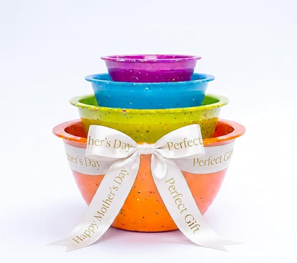bzyoo Confetti Nesting Mixing Bowls Set - 4-Piece Colorful Kitchen Bowls (18oz, 1.25QT, 2.5QT, 4QT) - BPA-Free, Dishwasher Safe, Space-Saving Design Vibrant Color by bzyoo