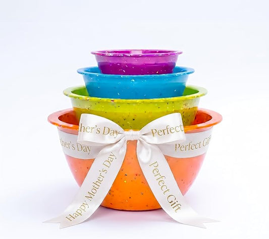 bzyoo Confetti Nesting Mixing Bowls Set - 4-Piece Colorful Kitchen Bowls (18oz, 1.25QT, 2.5QT, 4QT) - BPA-Free, Dishwasher Safe, Space-Saving Design Vibrant Color by bzyoo