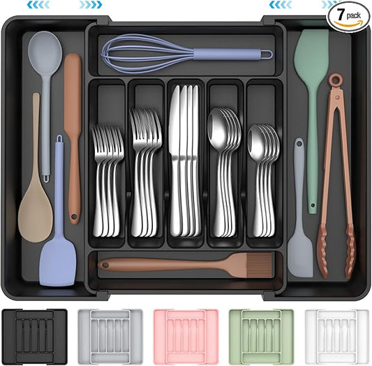 ukeetap Extra Large Expandable Silverware Organizer, BPA-Free Food-Safe Cutlery Flatware Organizer, Kitchen Utensil Drawer Organizer, Adjustable Silverware Holder for Spoons Forks Knives, Black by ukeetap