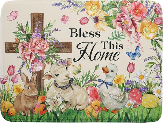 Easter Farmhouse Dish Drying Mat Funny Animal Microfiber Dish Pad for Kitchen Counter Large 18 X24 In by Giwawa