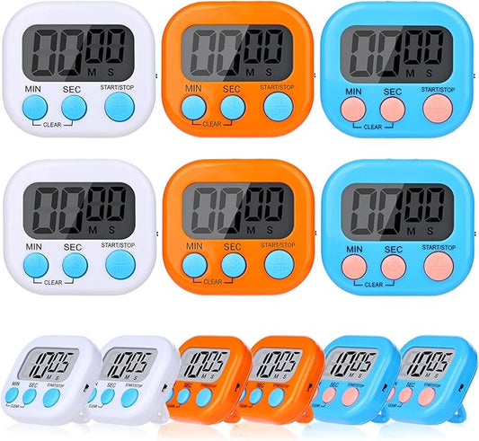 12 Pack Digital Kitchen Timers for Cooking, Small Magnetic Countdown Classroom Timer for Teachers Kids, Big Digits Loud Alarm Backing Stand Timers for Kitchen, Shower, Study, Work, Exercise Training by Dualshine