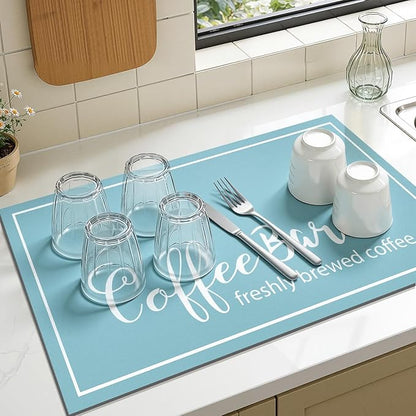 Findosom Dish Drying Mat, 17"x 32" Super Absorbent & Hide Stain Coffee Mat, Cuttable Drying Mat for Kitchen Counter, Coffee Bar Accessories, Under Dish Rack, Coffee Maker, Espresso Machine, Blue - Image 7