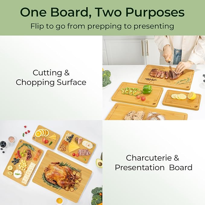 Keechee 4-Pcs Natural Wood Cutting Board Set Kitchen Tools with Juice Groove, Wooden Chopping Board for Meat, Fruit, Vegetables & Cheese (Pre Oiled, Natural) - Image 3