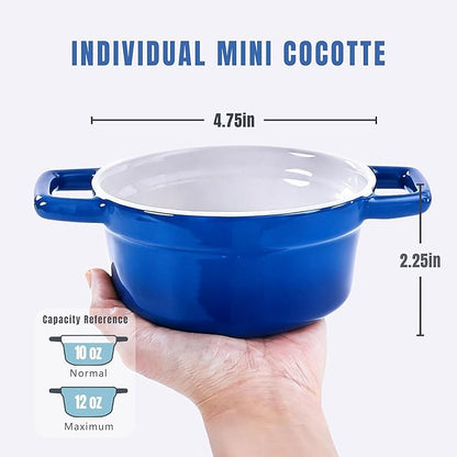 Lareina Mini Cocotte - 12oz Ceramic Casserole Dishes - Kitchen Casserole Sets With Handles And Lid - Small Baking Ramekins - Oven, Microwave & Dishwasher Safe - Set of 4 - Blue - Image 6