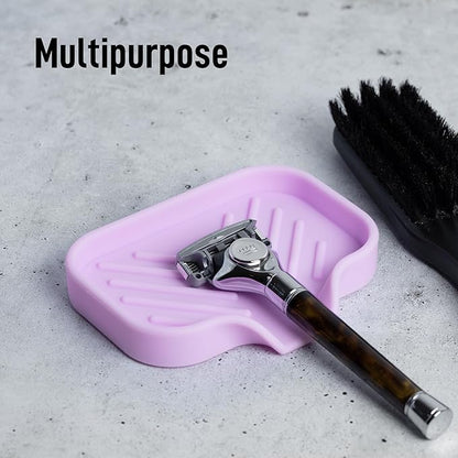 Zulay Kitchen Small Silicone Sponge Holder (4.9x3.3”) – Space-Saving Sink Organizer Tray for Sponge, Soap, Brush & More – Compact Non-Slip Dish for Kitchen & Bathroom (Lavender) - Image 4
