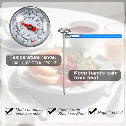 Xuhal 6 Pcs Stainless Steel Kitchen Thermometer with 5 Inch Long Stem 1 Inch Dial Thermometer Milk Frothing Food for Oven Probe Meat Grill BBQ Cooking Chocolate Water(Blue) - Image 3