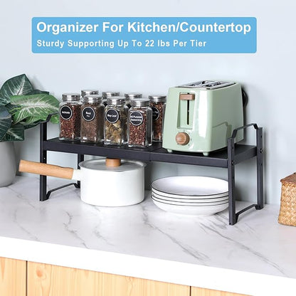 2 Pack Expandable Cabinet Countertop Shelves, Stackable Shelves Organizers For Kitchen Cabinet Countertop Storage, Adjustable Counter Cupboard Pantry Organizer Shelf Rack Stand, Length:20.5" - Image 8