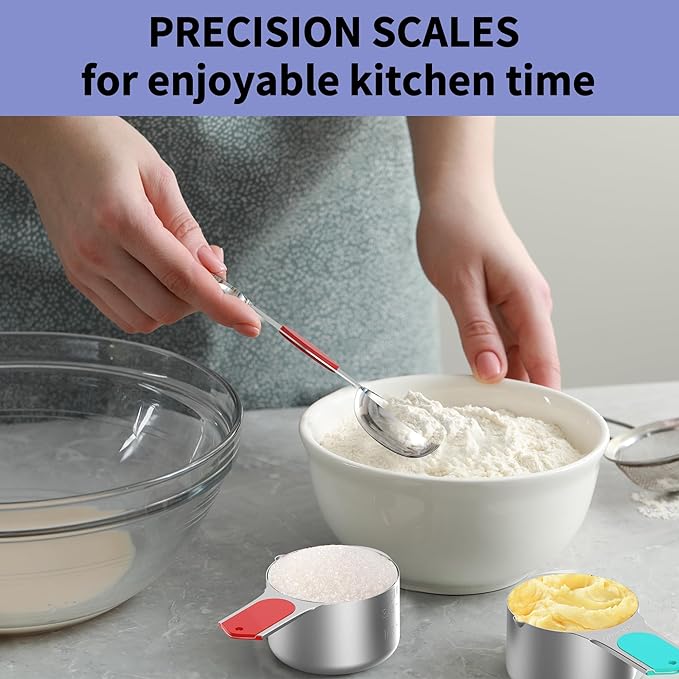 Magnetic Measuring Cups and Spoons Set, 5 Stainless Steel Measuring Cups for Dry and Liquid Ingredients, 7 Magnetic Measuring Spoons, 3 Plastic Measuring Cup with 1 Measuring Conversion Chart - Image 5