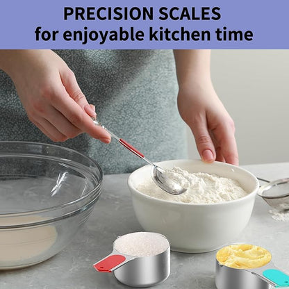 Magnetic Measuring Cups and Spoons Set, 5 Stainless Steel Measuring Cups for Dry and Liquid Ingredients, 7 Magnetic Measuring Spoons, 3 Plastic Measuring Cup with 1 Measuring Conversion Chart - Image 5