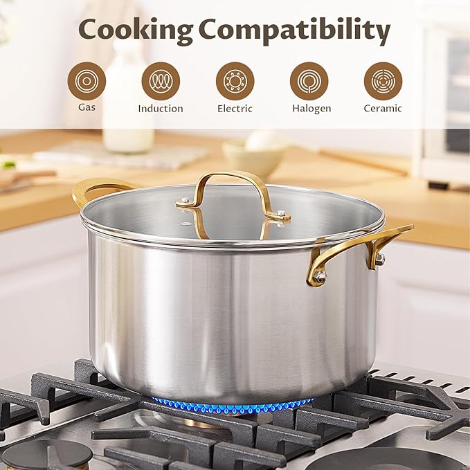 BEZIA 6 Quart 3-Ply Stainless Steel Stockpot, Soup Pot with Lid in Fully Clad Tri-Ply Stainless Steel, Even Heat Distribution, Cooking Pot with Handles, All Cooktops Compatible, Perfect for Stew - Image 6