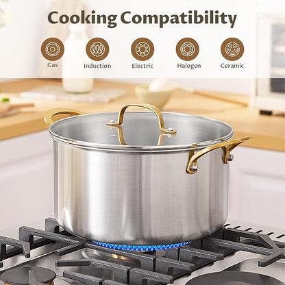 BEZIA 6 Quart 3-Ply Stainless Steel Stockpot, Soup Pot with Lid in Fully Clad Tri-Ply Stainless Steel, Even Heat Distribution, Cooking Pot with Handles, All Cooktops Compatible, Perfect for Stew - Image 6