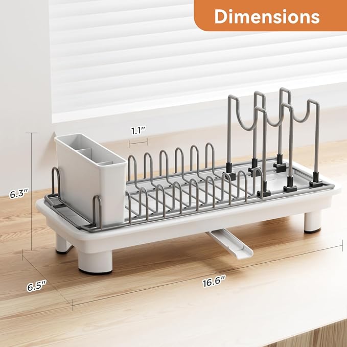 Laveshop Small Dish Drying Rack, Compact Dish Drainer for Kitchen Counter, with Adjustable Back Slots, Space-Saving for Small Kitchens, White - Image 5