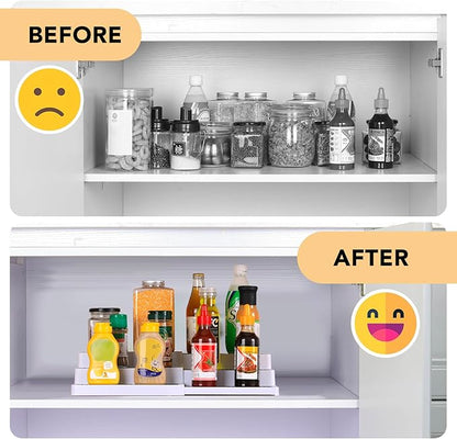 CiWiVOKi 3-Tier Expandable Spice Rack, Plastic Spice Rack Organizer for Cabinet, Adjustable Length, Non-Skid Spice Shelf Organizer for Kitchen Cabinet, Countertop or Pantry, 2 Pack, White/Grey - Image 6
