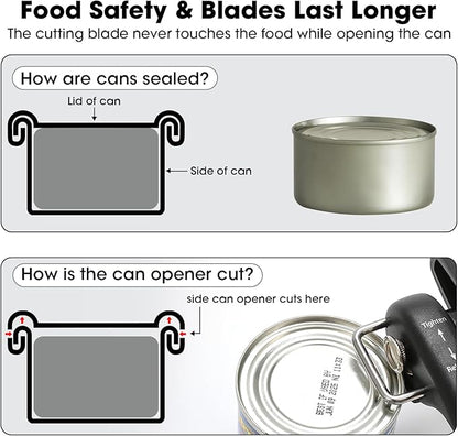 Beneno Can Opener, Manual Side Safe Cut Can Opener Smooth Edge with Durable Sharp Blade, Effort-Saving Knob & Comfortable Non-slip Handle, Gray