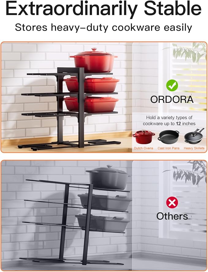 ORDORA Pots and Pans Organizer Rack for Cabinet, 15.83" Height 8-Tier Heavy Duty 120LBS Pot Pan Organizer under Cabinet Adjustable for Dutch Oven, Cast-iron Pan, Heavy Skillets Griddles, Shallow Pot - Image 6