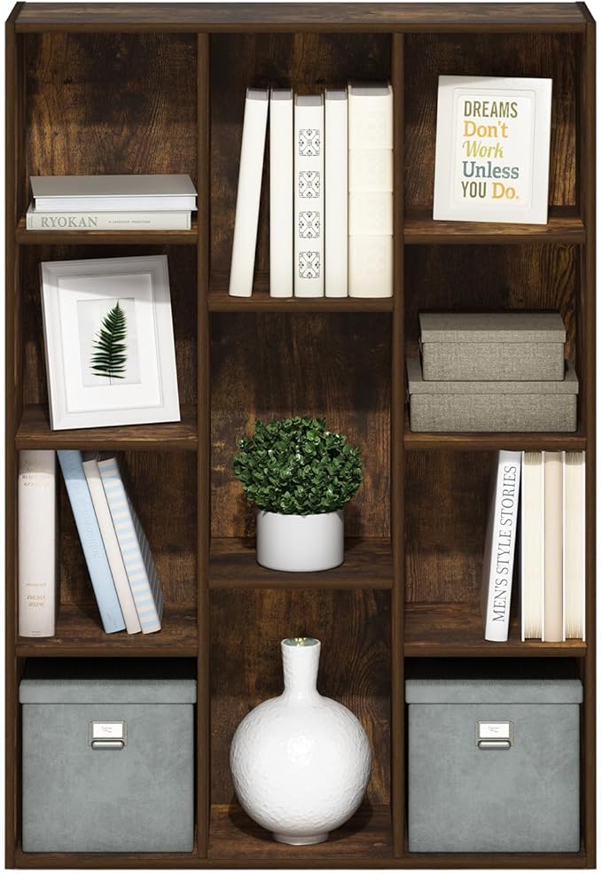 Furinno LUDER Book Shelf, 11-Cube Bookshelf, Reversible Bookcase, 9.4 x 29.1 x 41.7, Easy Assembly, for Living Room, Bedroom, Home Office, Amber Pine - Image 5