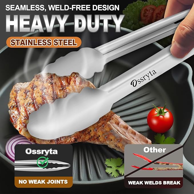 Stainless Steel Cooking Tongs Set of 3 - Heavy Duty 12/9/7 Inch Locking Tongs, Heat Resistant to 600 Degrees, Food Grade Kitchen Metal Tong for Food, Salad, & BBQ - Dishwasher Safe - Image 2