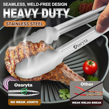 Stainless Steel Cooking Tongs Set of 3 - Heavy Duty 12/9/7 Inch Locking Tongs, Heat Resistant to 600 Degrees, Food Grade Kitchen Metal Tong for Food, Salad, & BBQ - Dishwasher Safe - Image 2