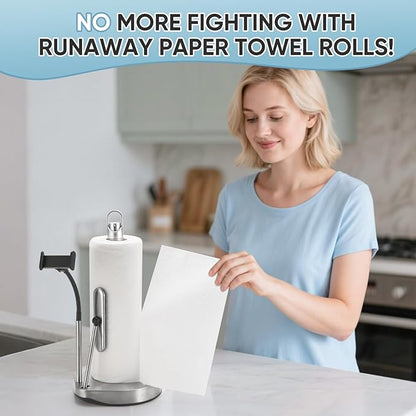 Paper Towel Holder with Spray Bottle (with Phone Holder) for Kitchen Decor and Accessories - Paper Towel Holder Countertop for Home Necessities - Kitchen Phone Holder - Kitchen Phone Stand