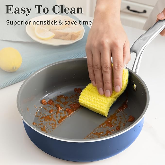 10-Inch Ceramic Non-Stick Cookware Set, 8-in-1 Multifunctional Cookware, Interior & Exterior Ceramic Coating, PFAS/PTFE/PFOA-Free, Compatible with All Stovetops， Oven-Safe up to 450°F