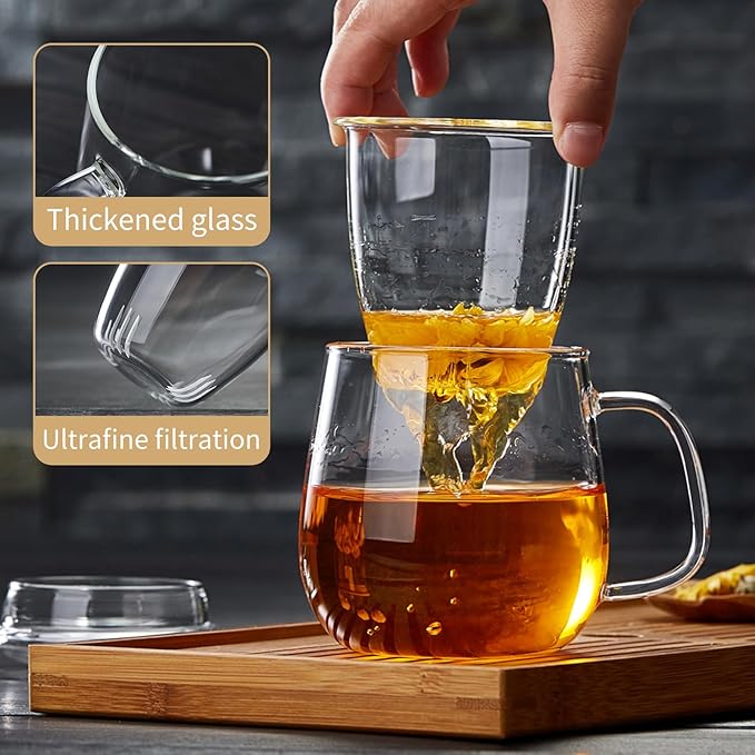 DOPUDO Large Glass Tea Cup, 25.6 oz Borosilicate Glass Tea Mug with Infuser and Lid, Clear Tea Cups for Brewing Scented Tea and Tea Bag. - Image 3
