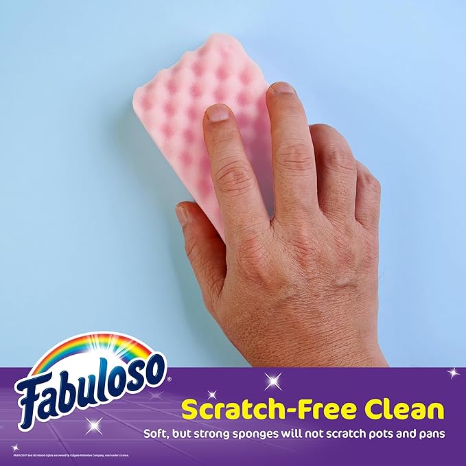 Fabuloso Scratch-Free Kitchen Dish Sponges, Rainbow Cellulose Scrubber Sponge with Scouring Pad for Dishes, Pots, Pans, Counters and Sinks, Tough on Messes, 4.25 x 2.75 x 1.25 in, 12 Count - Image 4