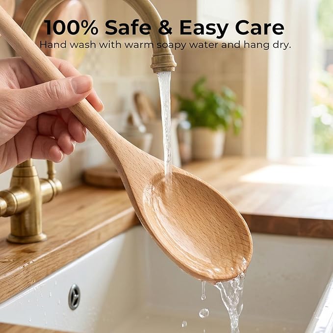 HANSGO 6PCS Wooden Spoons, 12 Inch Wooden Mixing Spoons Long Handle, Large Wood Kitchen Utensils for Cooking Stirring Baking Tasting, DIY Available