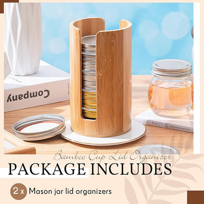 Suclain 2 Pcs Mason Jar Lid Organizer Bamboo Vertical Mason Jar Lid Storage Accessories Tumbler Lids Holder Cup Lids Organizer for Home Kitchen Countertop Cupboard(Only for Wide Mouth) - Image 3