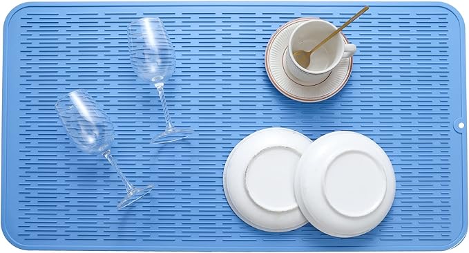MicoYang Silicone Dish Drying Mat for Multiple Usage,Easy clean,Eco-friendly,Heat-resistant Silicone Mat for Kitchen Counter or Sink,Refrigerator or Drawer Liner Lichen BlueL 4XL 32 inches x 18 inches - Image 5