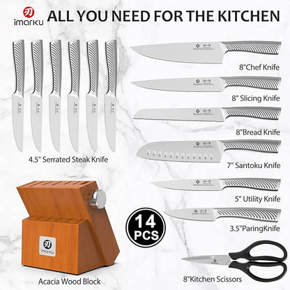 imarku Knife Set, 14 Piece Premium Japanese High-Carbon Stainless Steel Knife Block Set, Ultra-Sharp Kitchen Knife Set with Sharpener, Ideal Home Cooking Gift for Mom - Image 3