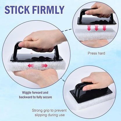 YoleShy Handled Scrubber Set, Non-Scratch Bathroom Scrubbing Pads, Bathtub Scrubber with Handle, Reusable Cleaning Sponge for Shower Tile, Bathtube, Sink, Spas Tubs & Swimming Pool Step - Image 3