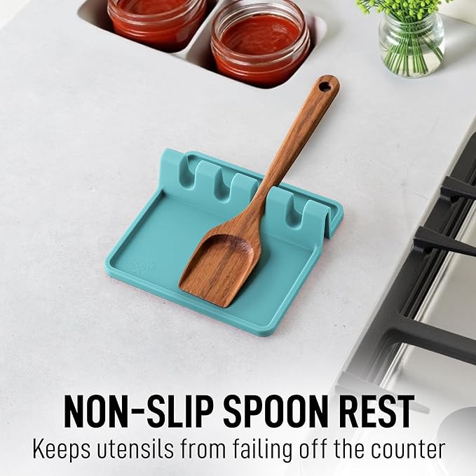Zulay Kitchen Silicone Utensil Rest with Drip Pad for Multiple Utensils - BPA-Free, Heat-Resistant Spoon Rest & Spoon Holder for Stove Top - Kitchen Utensil Holder for Ladles & Tongs - Aqua Sky - Image 5