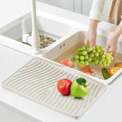 TIKNIK Silicone Dish Drying Mat, Stone Drying Mat for Kitchen Counter with Built-In Drain, Non-Slip Drain Pad with Built-in Drain, Heat Resistant Stone Drying Mat, Hangable, Cream-2pcs, 20" x 15" - Image 6