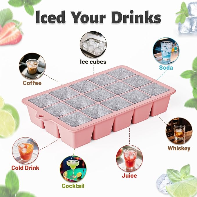 Silicone Ice Cube Tray 3 Pack - EASY RELEASE ice cube tray with lid, BPA Free Ice Cubes Trays for Freezer,ice cube mold for Cocktail,Whiskey (Purple +Pink+Mint) - Image 7