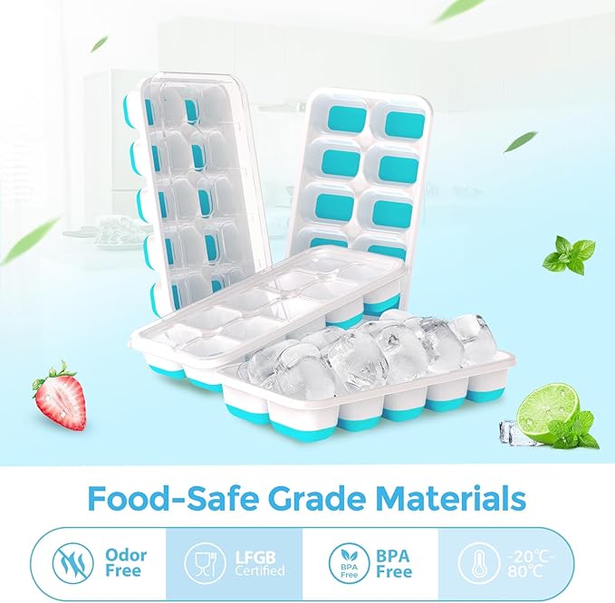 DOQAUS Ice Cube Tray with Lids - 4 Pack Stackable Silicone Ice Trays for Freezer, BPA & LFGB Safe, Easy Release for Kitchen, RV, Cocktail, Coffee, Soup & Food - Image 2