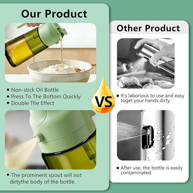 2-Pack Olive Oil Sprayer & Dispenser Bottle for Cooking, Air Fryer, BBQ, and Salad – 2-in-1 Oil Mister Kitchen Accessory