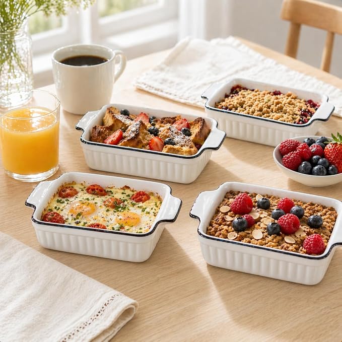 12 Oz Casserole Dish, Ceramic Baking Dishes Sets of 4, Small Casserole Dish with Handle, Porcelain Bakeware Sets, 5" Rectangular Baking Serving Dish for Casserole, Cakes, Dishwasher Oven Safe - Image 9