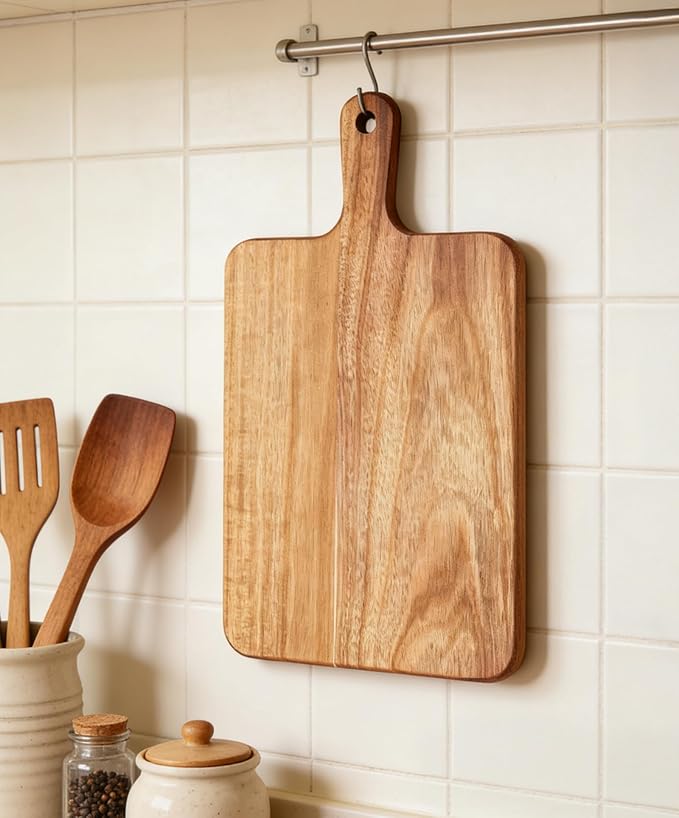 ZeQi Acacia Wood Cutting Board with Handle 16''x9'' / Charcuterie Board/Serving Board/Cheese, Bread, Vegetables & Fruits Serving Board (Rectangular-16x9) - Image 3