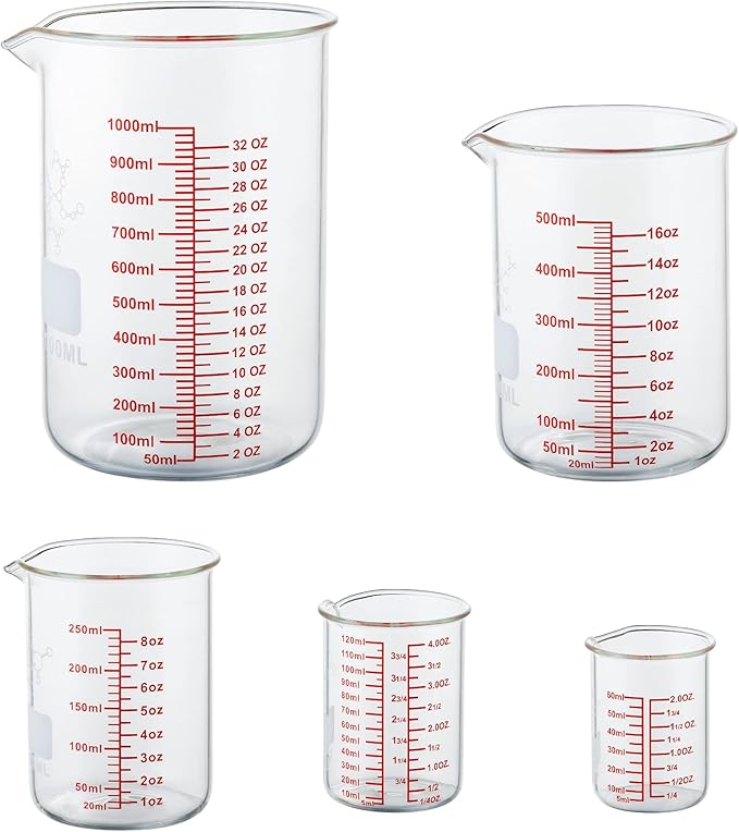 High Borosilicate Glass Measuring Cup Set-V-Shaped Spout,Includes 60ml(2OZ), 120ml(4OZ), 250ml(8OZ), 500ml(16OZ), and 1000ml (32OZ) for Kitchen or Restaurant, Easy to Read - Image 8