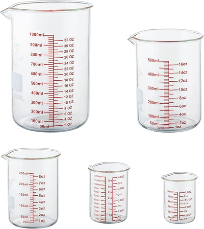 High Borosilicate Glass Measuring Cup Set-V-Shaped Spout,Includes 60ml(2OZ), 120ml(4OZ), 250ml(8OZ), 500ml(16OZ), and 1000ml (32OZ) for Kitchen or Restaurant, Easy to Read - Image 8