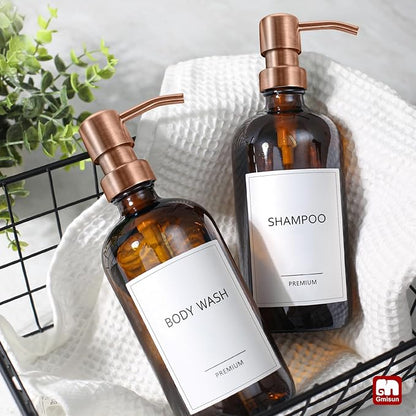 GMISUN Amber Glass Soap Dispenser, 2 Pack Bathroom Hand Soap Dispensers with Rose Gold Pump, 17 Fl Oz Kitchen Hand and Dish Soap Dispenser Set, Modern Vintage Liquid Brown Soap Dispensers Bottle - Image 7