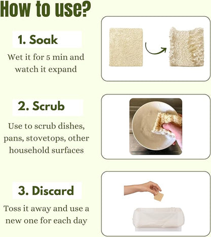 Natural Loofah Dish Sponge (Pack 30) Multipurpose Dish Sponges - 100% Biodegradable Compostable Dishwashing Scouring Pad Zero Waste (2.75" x 2.75" Each) - Image 6