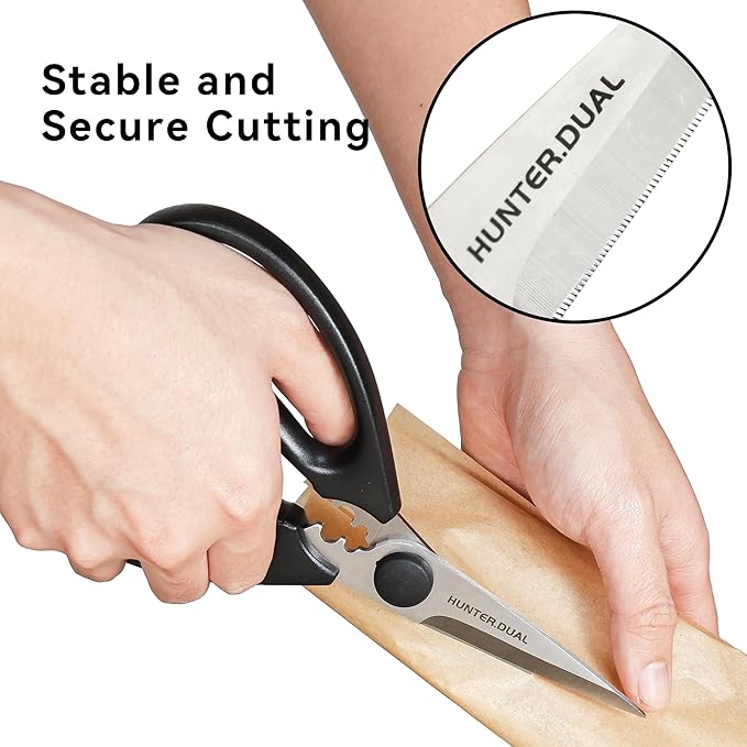 Kitchen Scissors for Food, HUNTER.DUAL Heavy Duty Come Apart Poultry Shears for Cooking, All Purpose for Cutting Chicken, Meat, Fish & Vegetables (Black, 8.26 Inch) - Image 8