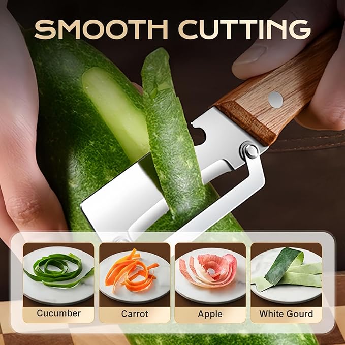 Multifunctional Vegetable Peeler for Kitchen 2 Pcs, Wooden Handle Peeler with Bottle Opener, Kitchen Peelers for Fruit Veggie Pumpkin - Image 3