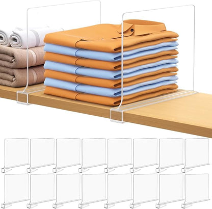 16 PCS Shelf Dividers for Closet Organization Acrylic Clear Closet Shelf Divider for Wooden Shelving Suitable for Wooden or Vertical Shelves Or Bedroom, Kitchen and Office